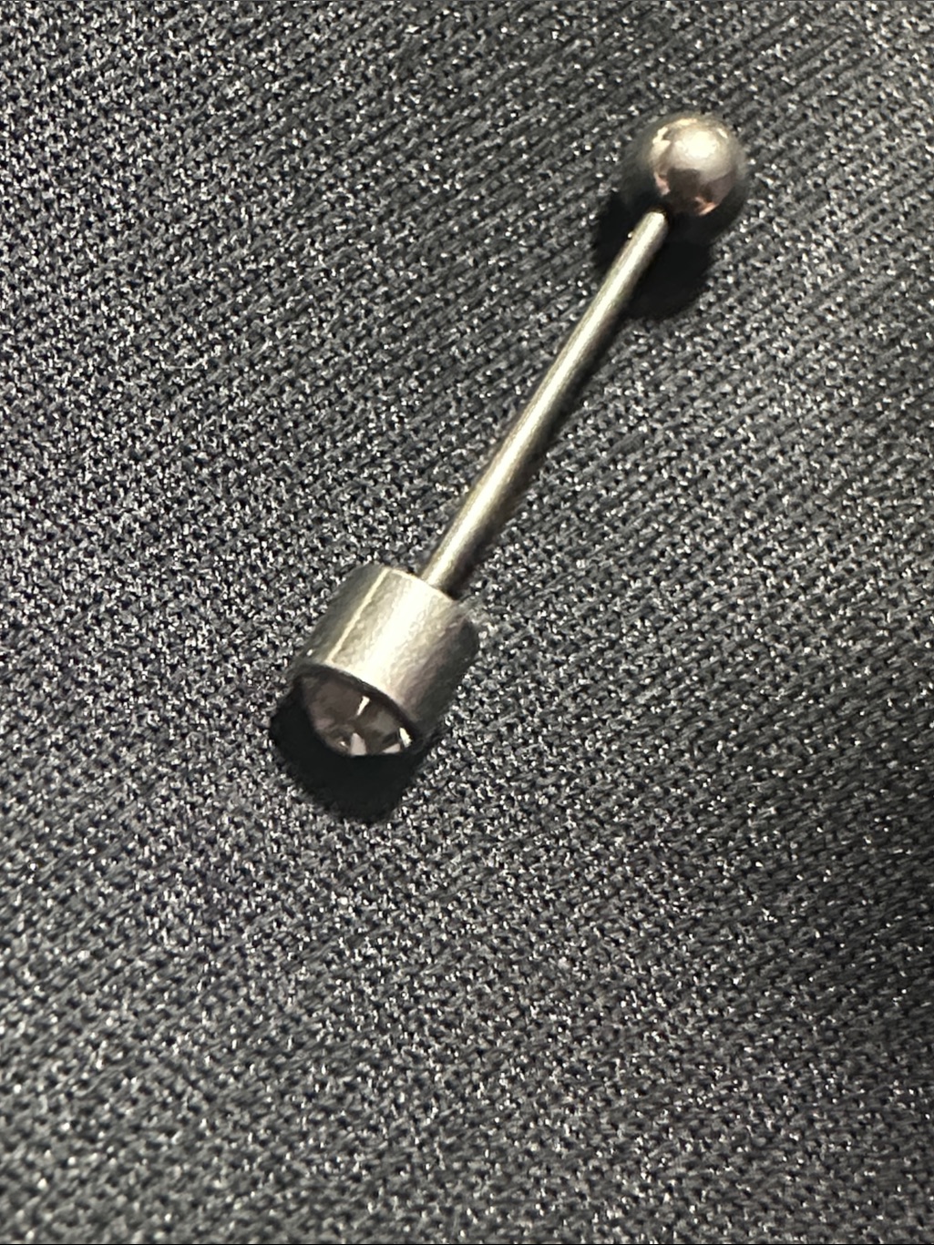 Stainless Steel Barbell Tongue Ring With Clear Gem